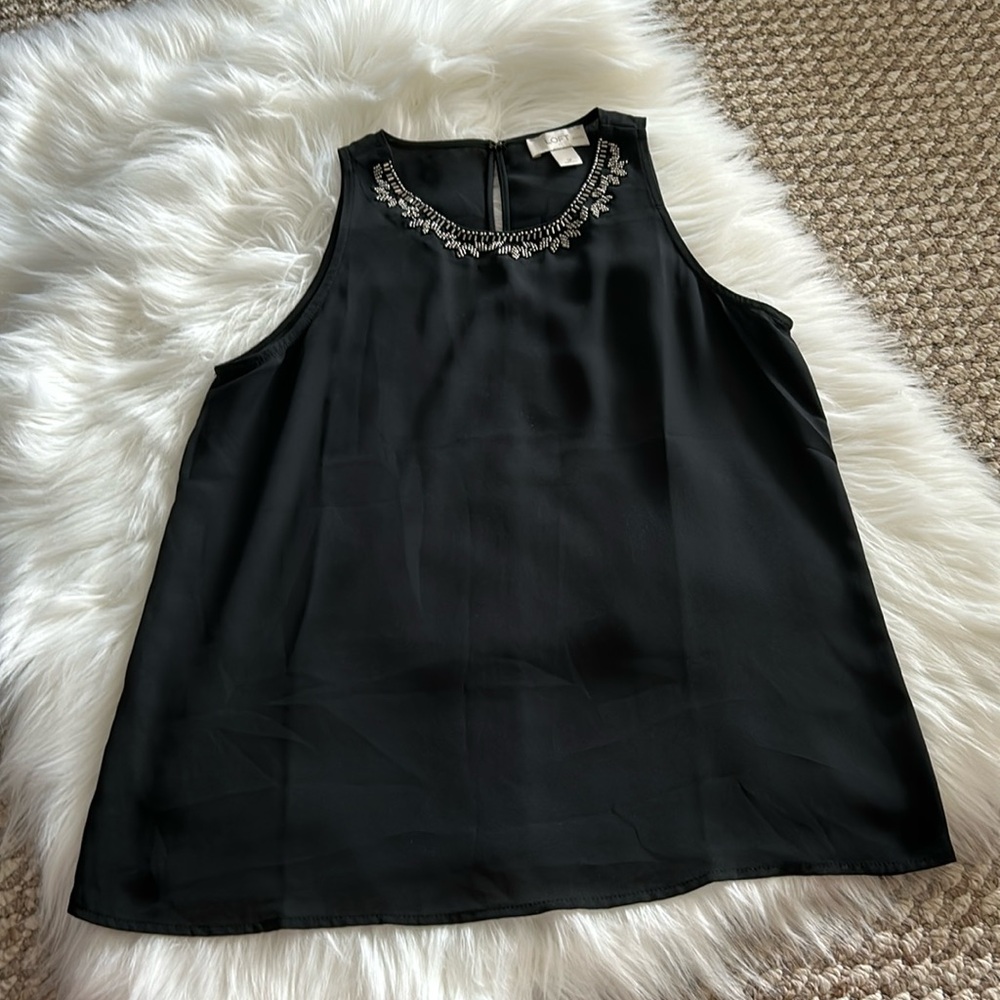 Loft Black Bedazzled Tank Top Scoop Neck